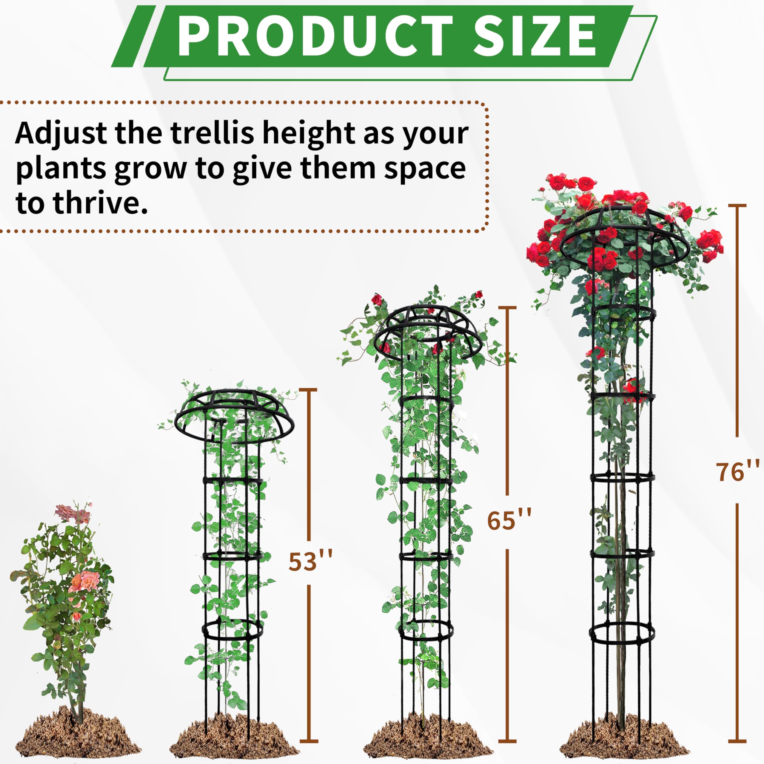 Enrejado superior de hongo de 5 anillos para plantas trepadoras, soporte ajustable de 77 pulgadas de alto para jardín interior y exterior, núcleo de metal resistente con revestimiento de