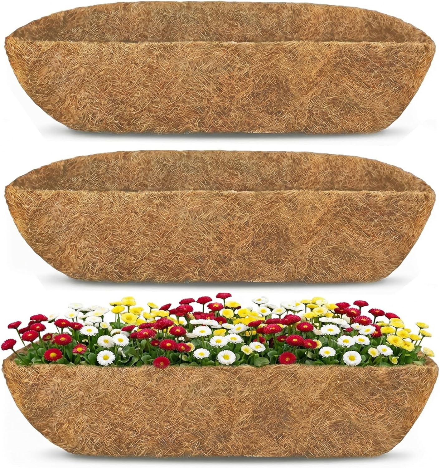 Y&M 3PCS 30" Horse Trough Coco Liners for 30 Inch Window Deck Box, Pre Formed Replacement Coco Liner for Window Deck Basket