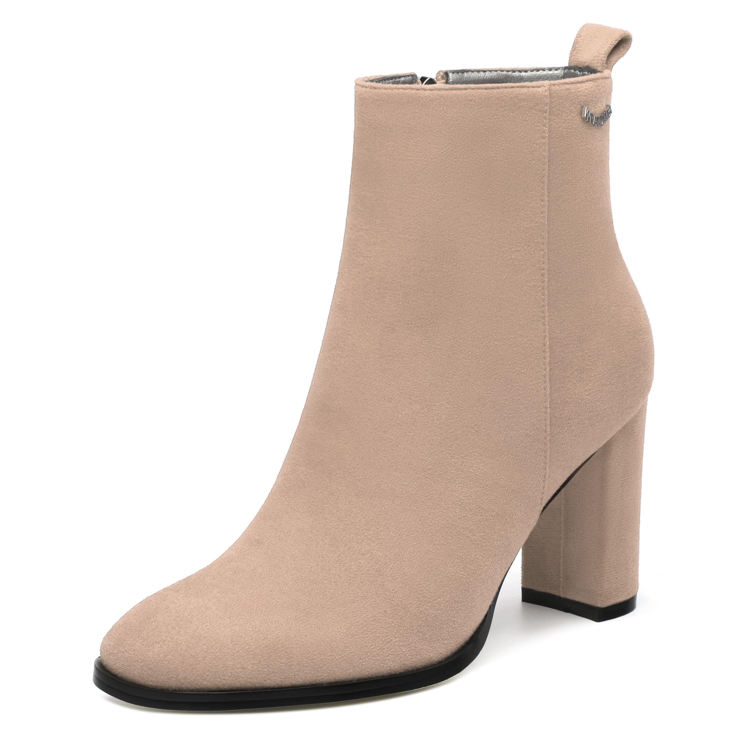 Women's Ada Fashion Square Toe Ankle Boots, High Heel Low Boots, Suede Comfortable Warm Side Zipper Booties Shoes