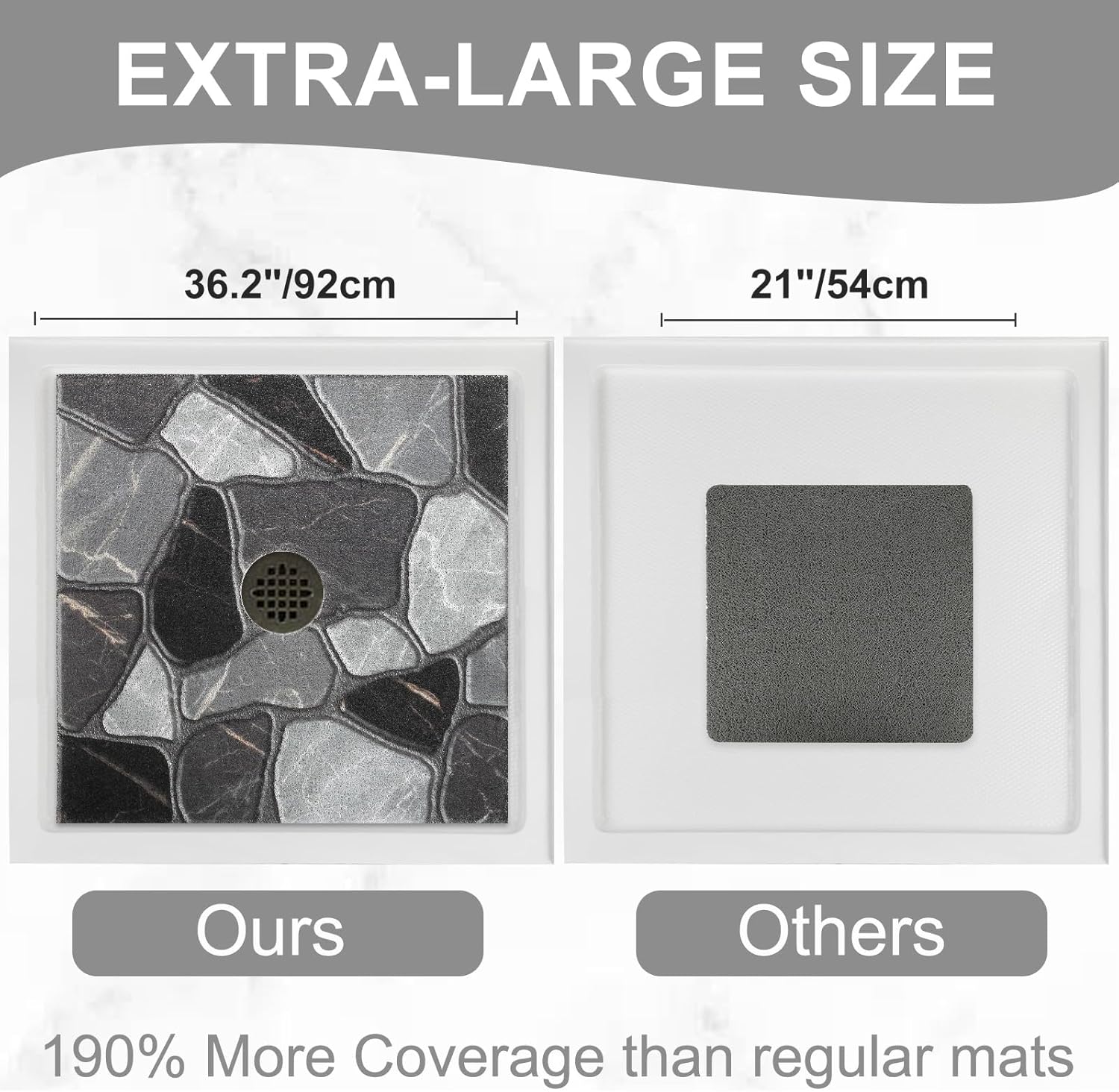 Square Shower Mat Non Slip: 36x36 Inch Extra Large Shower Mats for Inside Shower, Anti Slip Shower Floor Mat, Loofah Shower Stall Mats for Elderly, Non Slip Shower Mat with Drain Hole in Middle