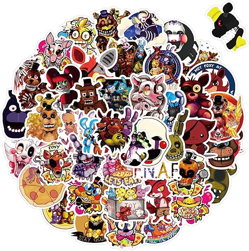 50 calcomanías de juego de terror FNAF, calcomanías de regalo a granel para botella de agua, guitarra, teléfono, juego clásico, calcomanías de