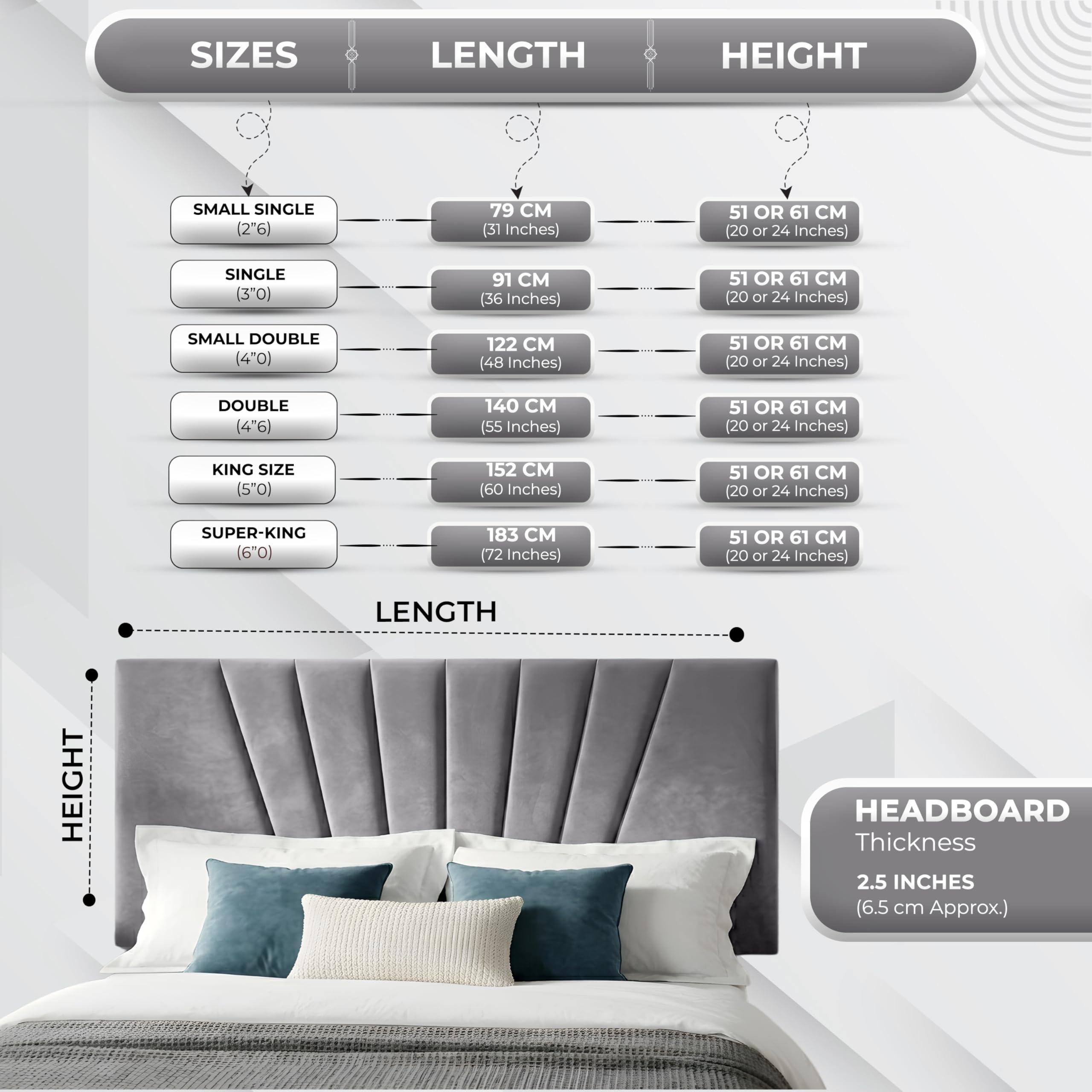 BEDELUNA Headboards for Bed, 24” Sunrise Plush Fabric Headboard, Elegant Divan Bed Thick Padding Bed Headboards - Image 4