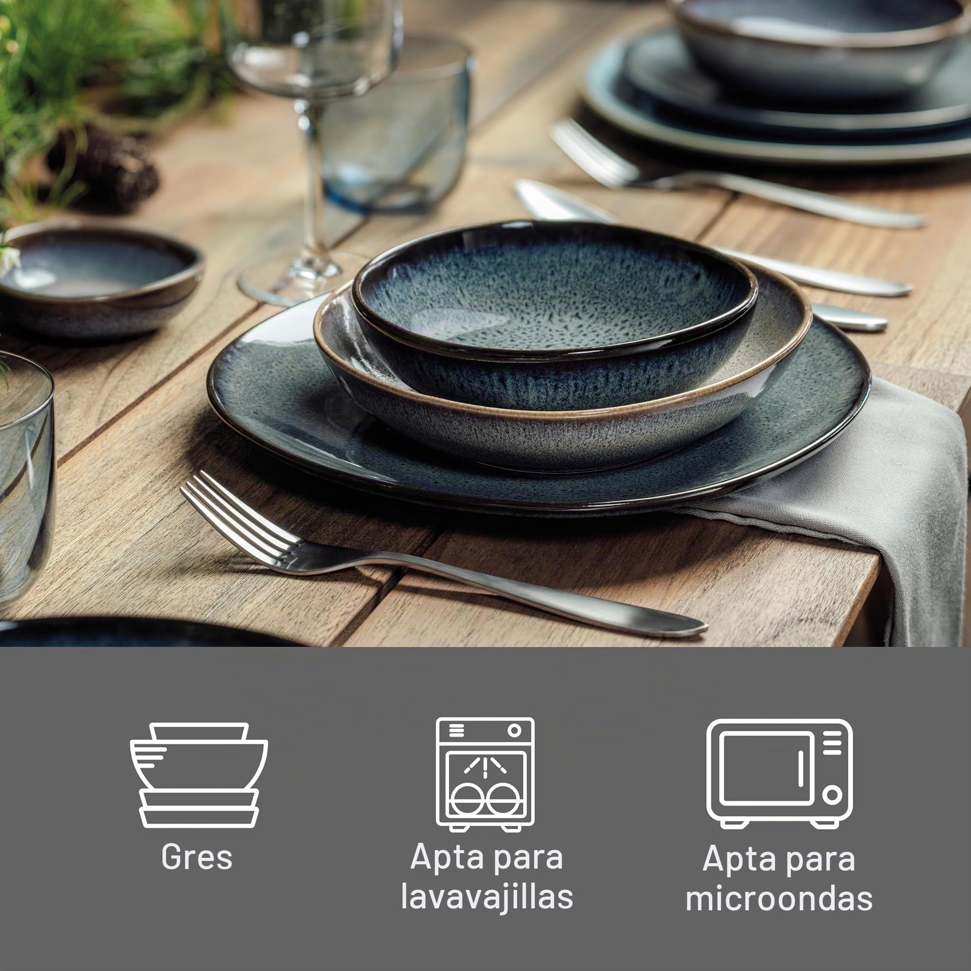 like. by Villeroy & Boch Lave, Set De Vajilla De Loza, 6 Piezas, Aspecto Alfarero, Servicio De Desayuno Para 2 Personas, Gris
