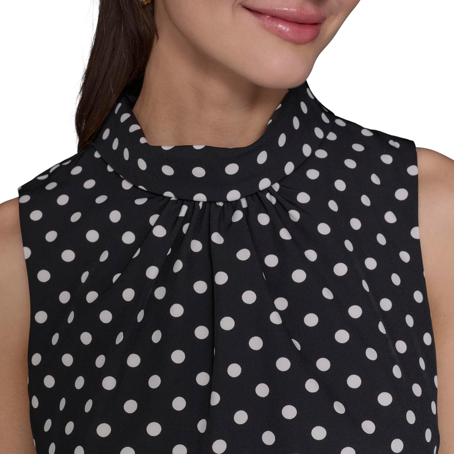 KARL LAGERFELD Paris Women's Mock Neck Patterned Contrasting Colors Midi Dress, Chambray Blue/Sunset Coral Multi - Image 5