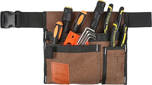 Miniatura 4 de Bolsa de cinturón de herramientas de un solo lado de 6 bolsillos, cinturón de utilidad, delantal de trabajo para carpintero y jardinero.