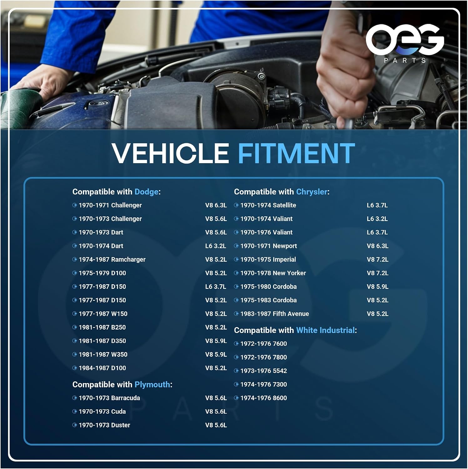 OEG Parts New Alternator Compatible With Chrysler Dodge 300 Cordoba Aspen Fifth Ave Imperial New Yorker Challanger D400 D450 4176007, 4176094, 4289689, 4289975, ACR0003, 40010005
