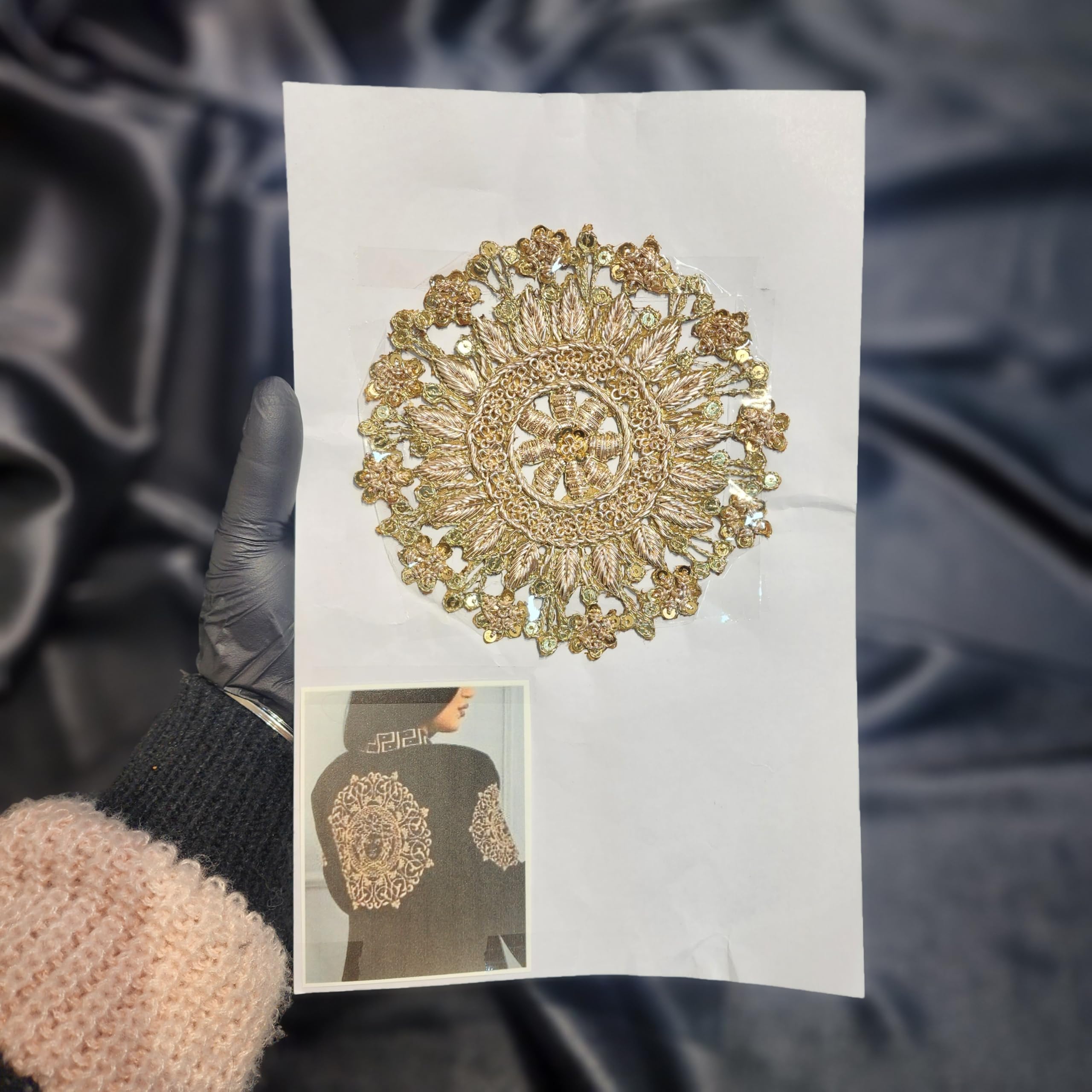 Mohan Shoppe Round Golden Color Dabka Nakshi Work Hand Embroidery Patch Applique for Kids Shirts Suits Sarees Gowns Jackets Jeans caps Apparel Fashion Package of 1 Piece (Rose Golden)-image-16