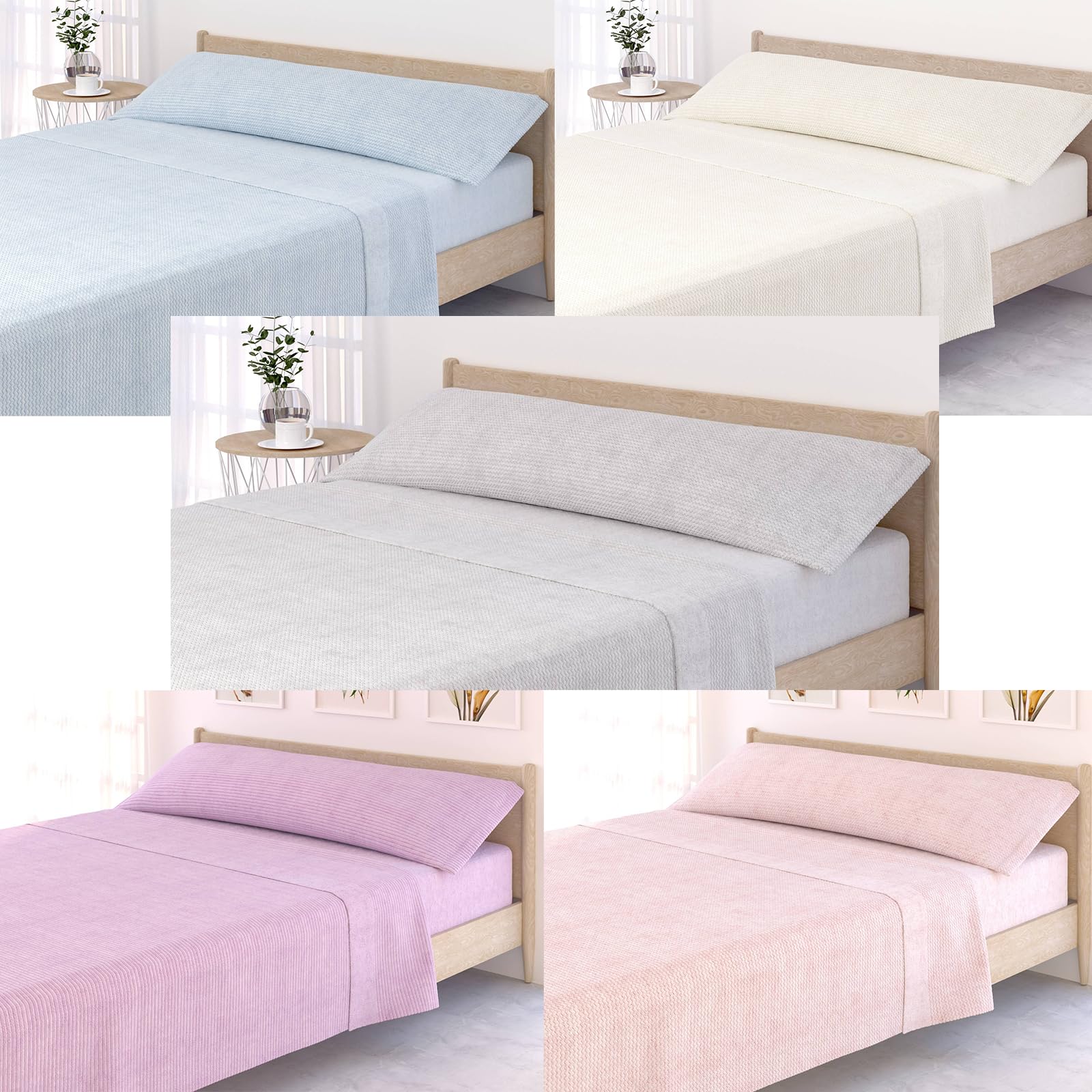 ForenTex Juego de sabanas de coralina 3 Piezas, encimera, Bajera y Almohada, 100% poliéster, Color/Estampado Aleatorio. (Cama 90 cm)