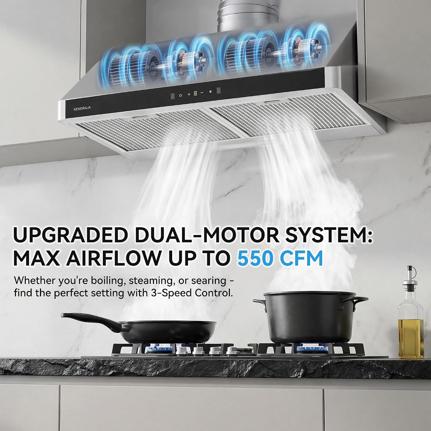 30 Inch Under Cabinet Vent Hood with Brighten Light | 550 CFM Large Flow| Ducted/Ductless Range Hood with Charcoal Filter| 3- Speed Gesture/Touch Control | 6-Layers Grease Filters