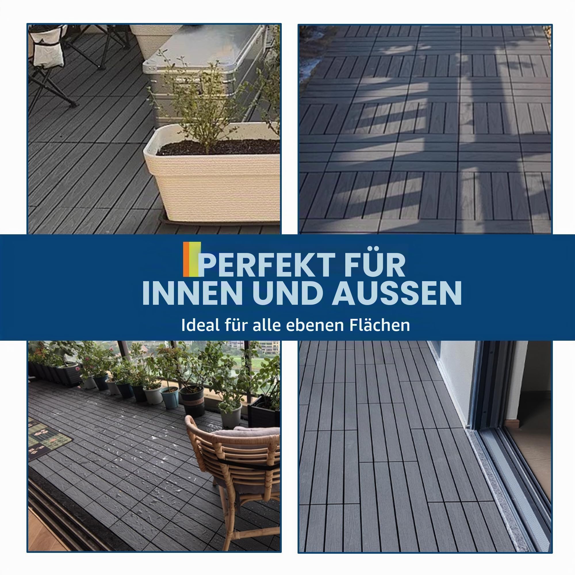 Wetterfeste WPC Klickfliesen 30x30cm – Rutschfest & wasserdicht – Einfache Montage – Für Balkon, Terrasse, Garten, Pool, Gewächshaus – Holzoptik Grau – 27er Set