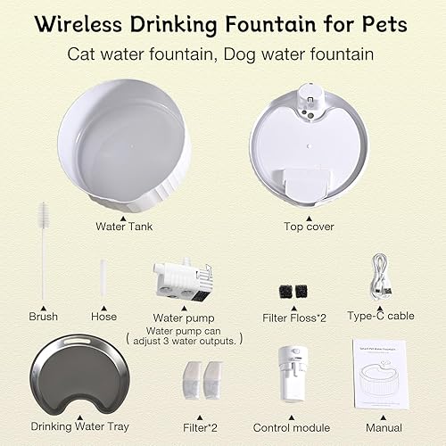 Miniatura 8 de Fuente de agua inalámbrica para gatos, fuente de agua automática para mascotas de 95 onzas  2.8 L para gatos en interiores, fuente de agua para