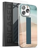 Vista 8 de ENCASED Funda con correa de bucle, compatible con iPhone 14 PRO MAX (2022) con protector de pantalla, mármol negro y dorado