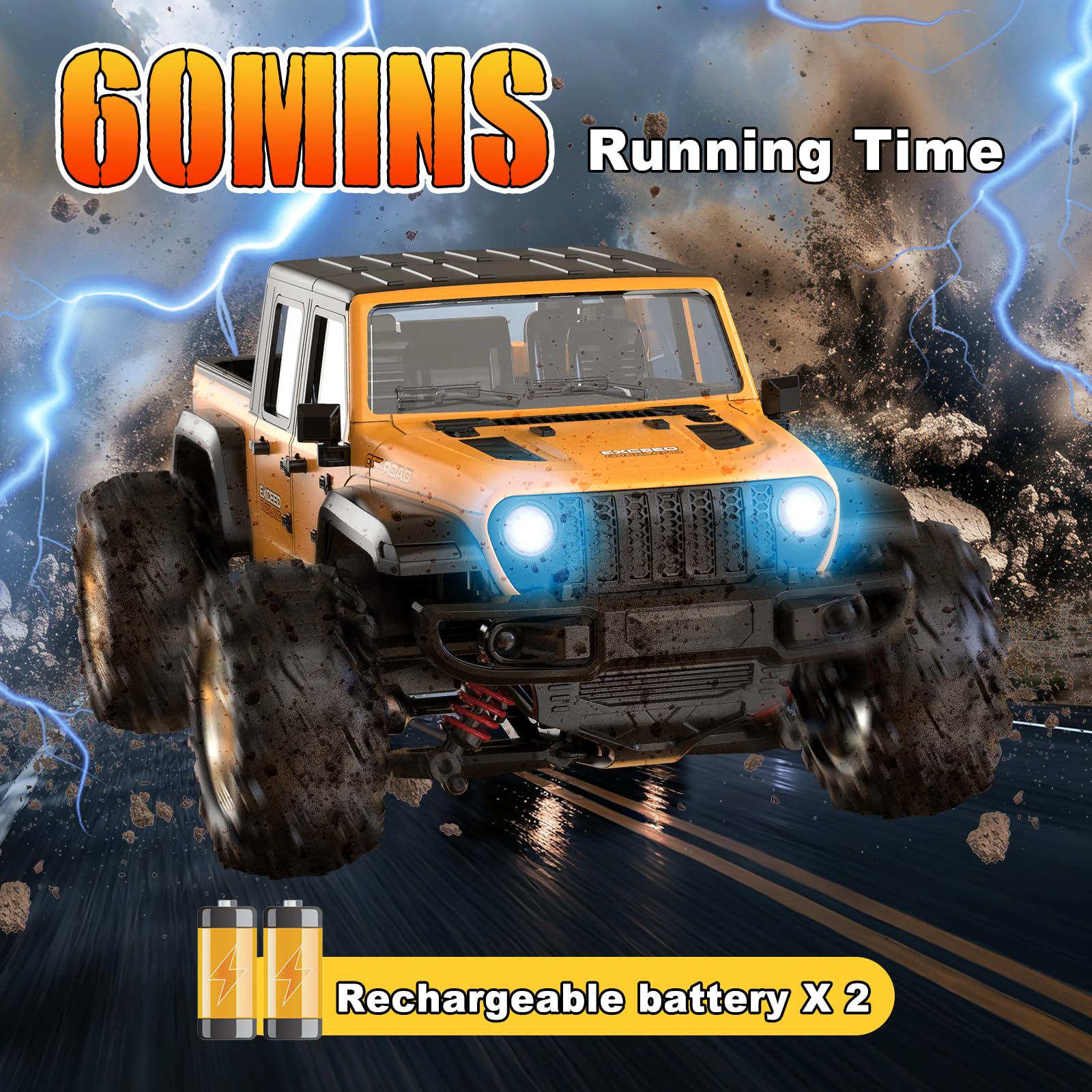 FEIMUOSI Voiture Télécommandée Car Fast Truck : Voiture RC 35 km/h 2,4 GHz 4 Roues Motrices Tout-Terrain Crawler Jouet pour Enfants et Adultes Cadeaux d'anniversaire ou de Noël