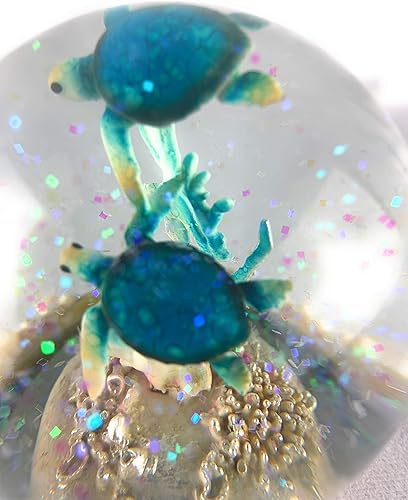 Miniatura 5 de Figura de decoración de regalo con temática de tortuga marina, globo de nieve, vida oceánica, playa, 4.5 x 3.5 pulgadas