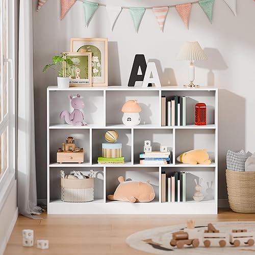 Miniatura 8 de Cozy Castle White Bookshelf, 3-Tier Open Shelf Bookcase, 10 Cube Storage Organizer with Anti-Tilt Device, Freestanding Horizontal Bookshelf Cube