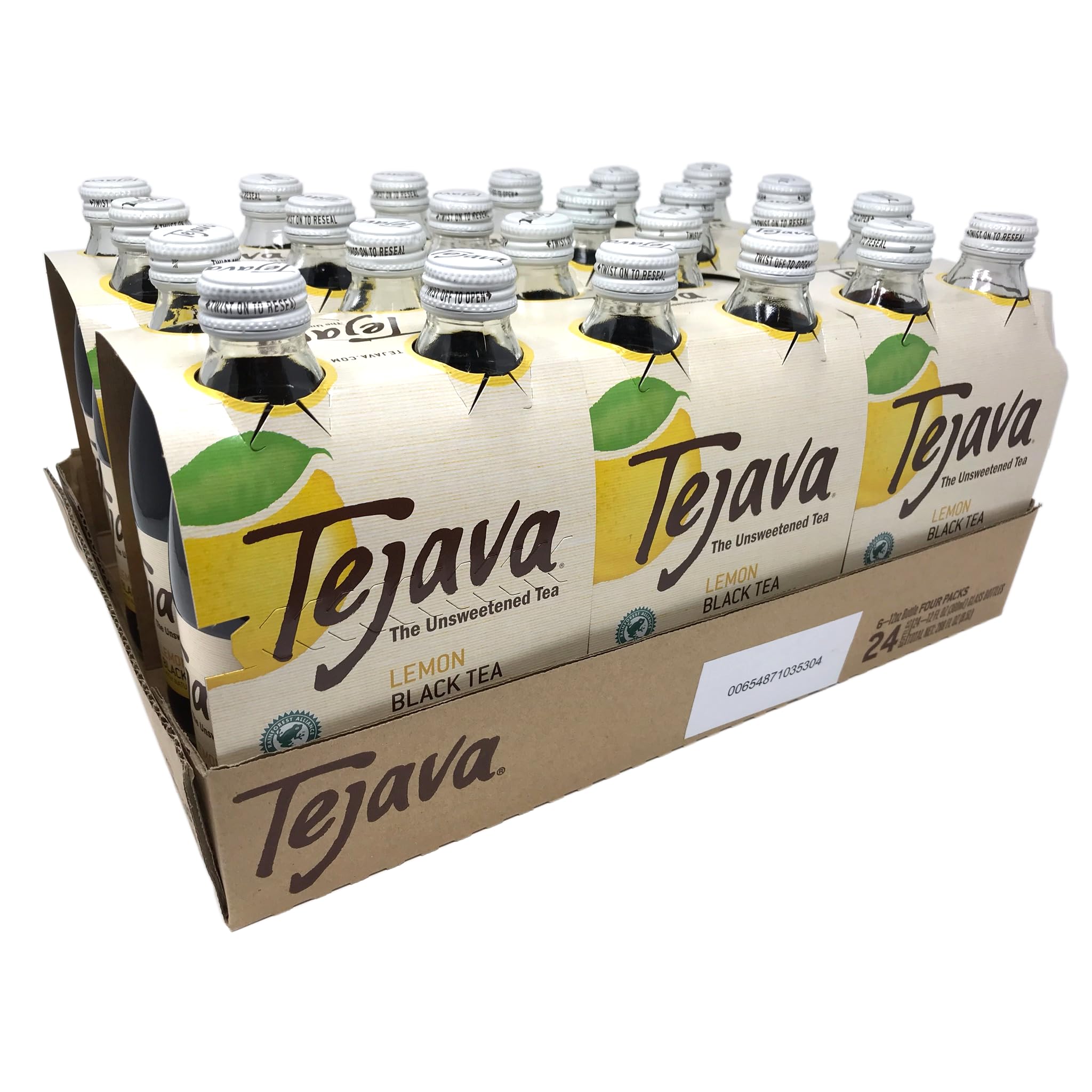 Tejava Lemon Black Iced Tea, 24 Pack, 12oz Glass Bottles, Unsweetened, Non-GMO, Kosher, No Sugar or Sweeteners, No calories, No Preservatives, Brewed