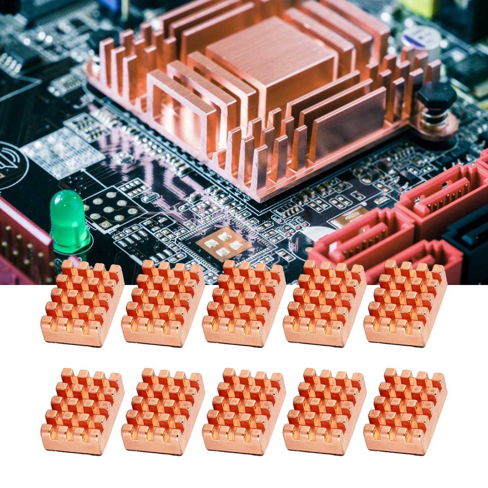 10x miedziane radiatory chłodzące VGA RAM, radiator chłodnicy 15x10x5mm dla , VGA RAM, chipy IC, Mosfet SCR (z podkładkami termicznymi)