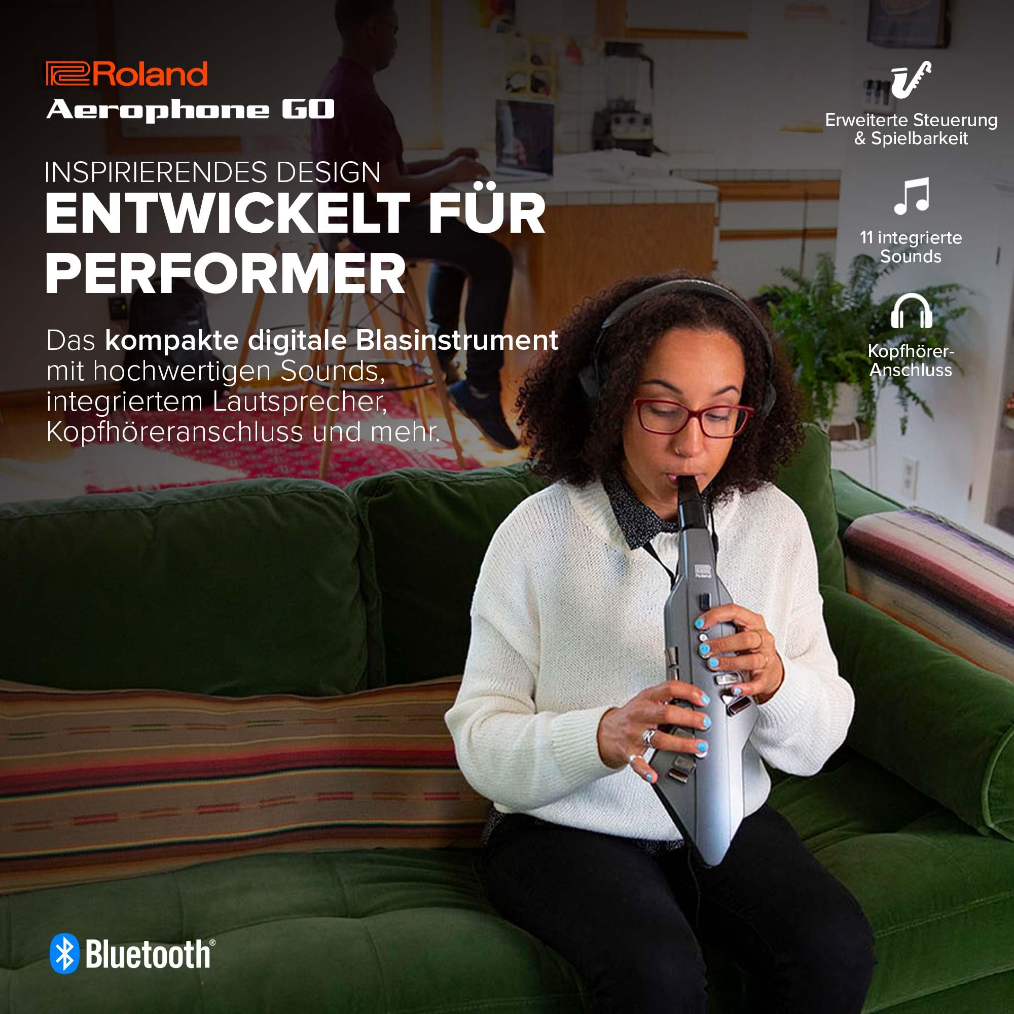 Roland AE-05 Aerophone GO | Kompaktes digitales Blasinstrument | Intuitive Steuerung & Spielbarkeit | 11 hochwertige Sounds | Integrierter Lautsprecher | Kopfhöreranschluss | Bluetooth-kompatibel