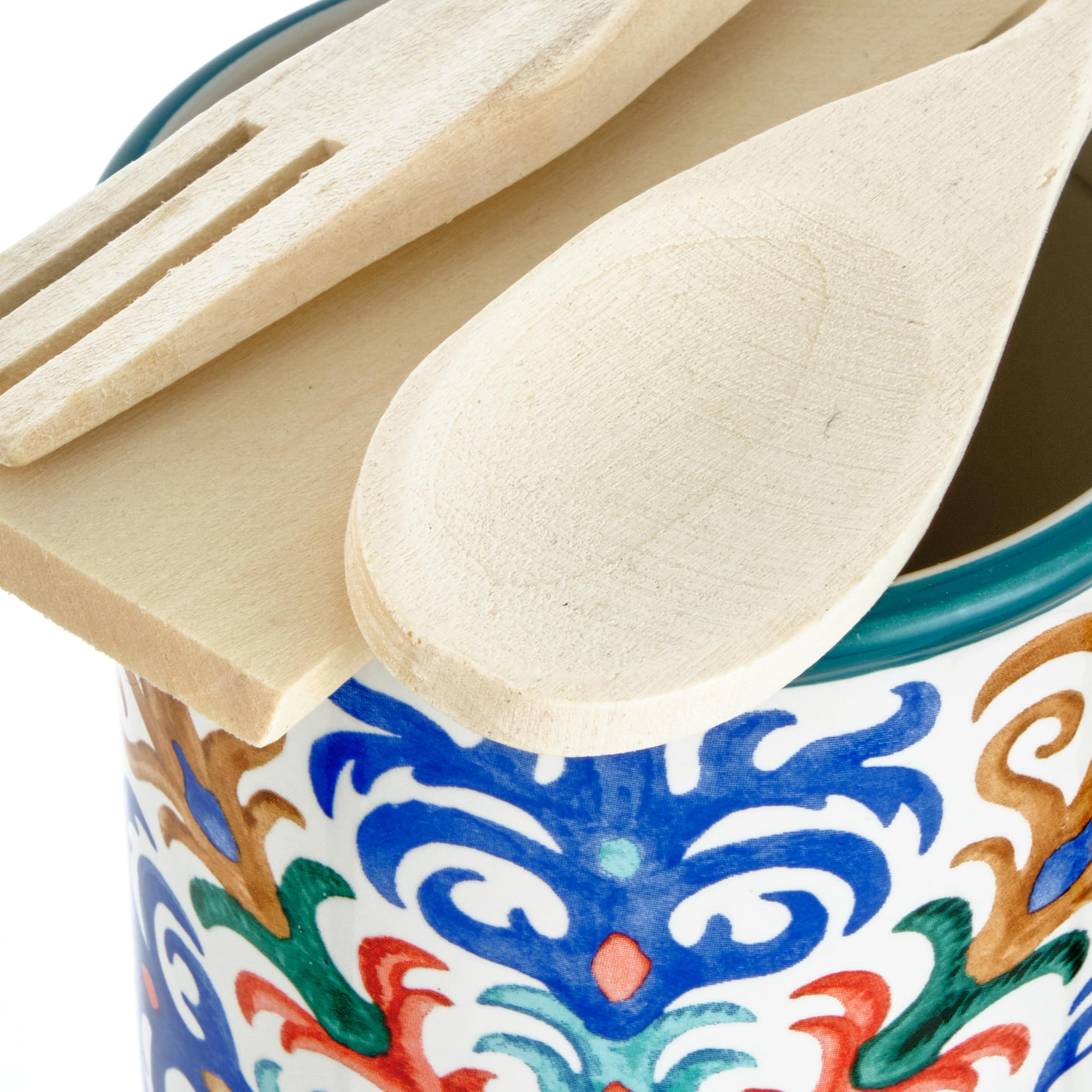 Portamestoli Baroni Home In Ceramica Decorata - Set Con Mestoli In Legno - Linea Domus, 11x11x25 Cm - Foto 7