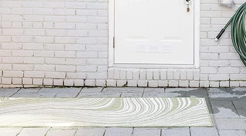 Miniatura 3 de Unique Loom colección moderna para exteriores - Alfombra de área para piscina (2 pies x 6 pies 1 pulgada, alfombra de pasillo, color verdemarfil)