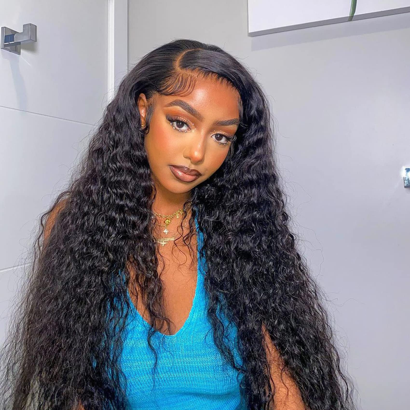 ORIGINAL QUEEN OQ Hair 13x6 Water Wave Lace Front Wigs Human Hair 30 Inch Lace Front Wigs Pre Plucked with Baby Hair Glueless Human Hair Wigs for Women Natural Black Color