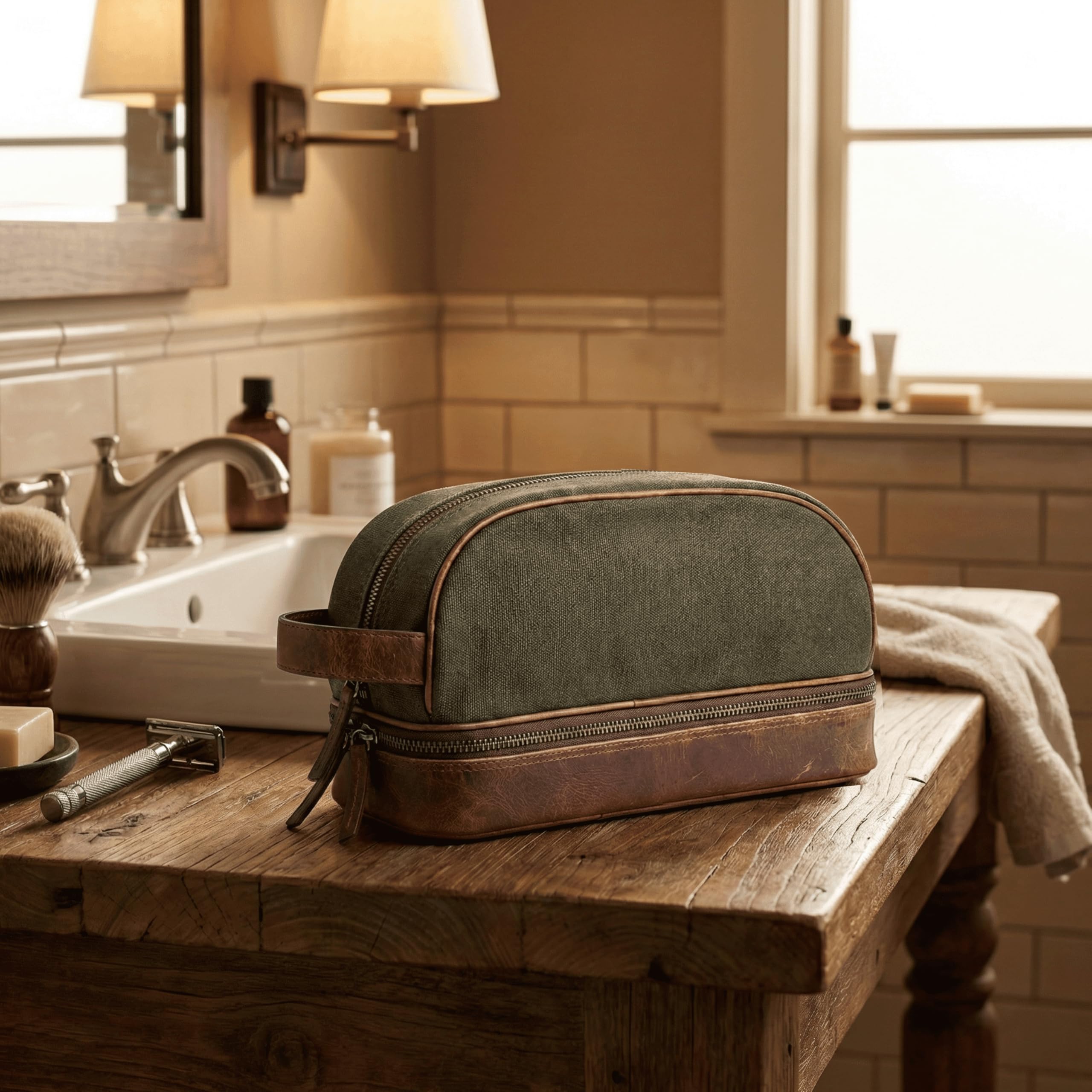 SID & VAIN® borsa toiletry vera pelle CARTER borsetta necessaire Toilette pochette beauty case da Viaggio uomo donna verde prodotto artigianale