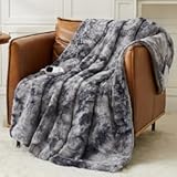 Homemate Heated Blanket Electric Throw - 50"x60" Heating Blanket Throw 1/2/4/6/8 Hours Auto-Off 10 Heat Levels Over-Heat Protection Luxury Faux Fur Sherpa ETL Certification