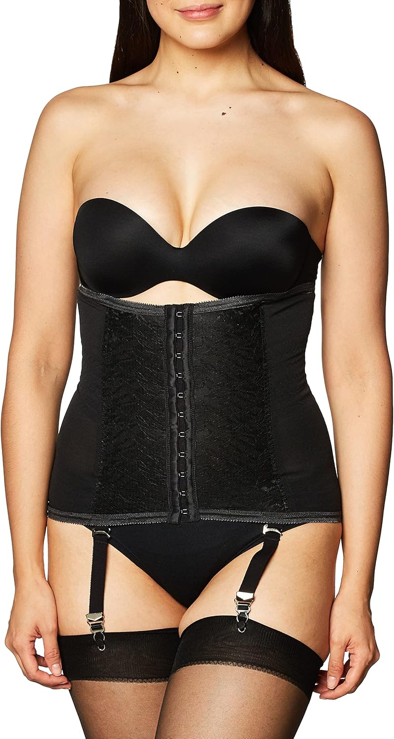 Rago Style 21 Waist Trainer Girdle with Garters | Firm Control Power Net | Made in USA | Contour Bands + Flexible Boning | Black/L/30