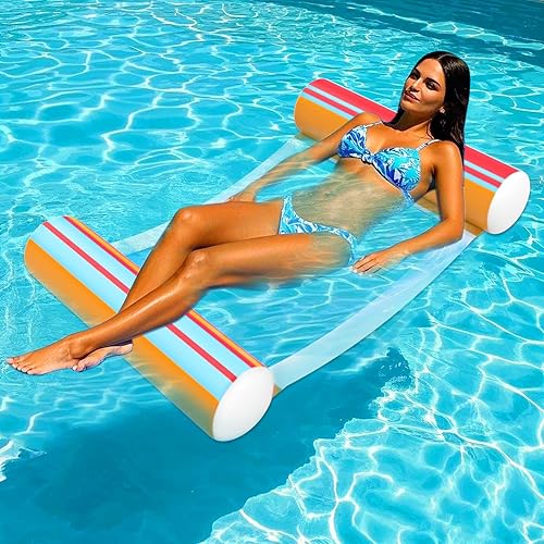 Miniatura 2 de Paquete de 3 flotadores inflables para piscina, hamaca de agua de tamaño adulto, 4 en 1, almohadilla flotante de agua flotante, círculo de natación,