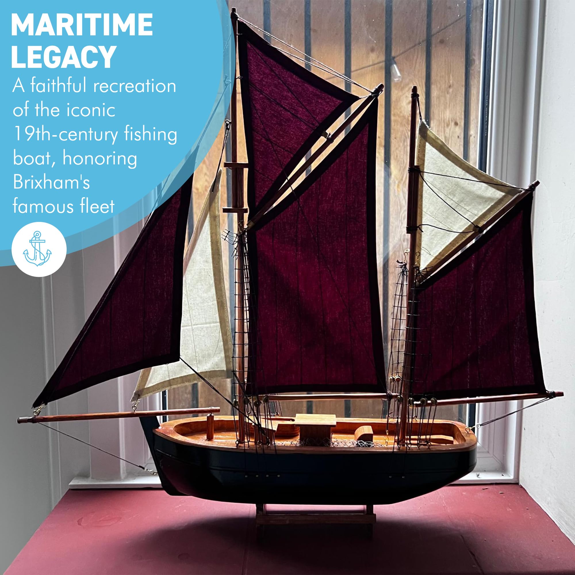Thorness Brixham Trawler Model Yacht, réplica detallada del barco de pesca clásico, perfecto para decoración náutica y coleccionistas