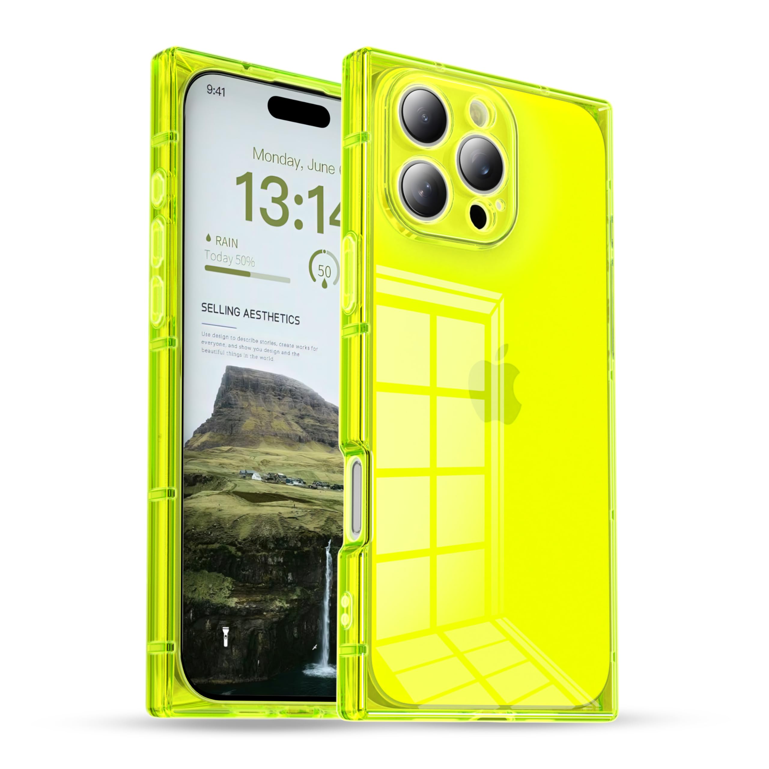 IAIYOXI Rectangle Case Compatible for iPhone 15 Pro, 6.1-inch, Full Camera Protection with TPU Cushion, Slim Clear Silicone Shockproof Case for Women Girls, Cover for iPhone 15 Pro, Yellow