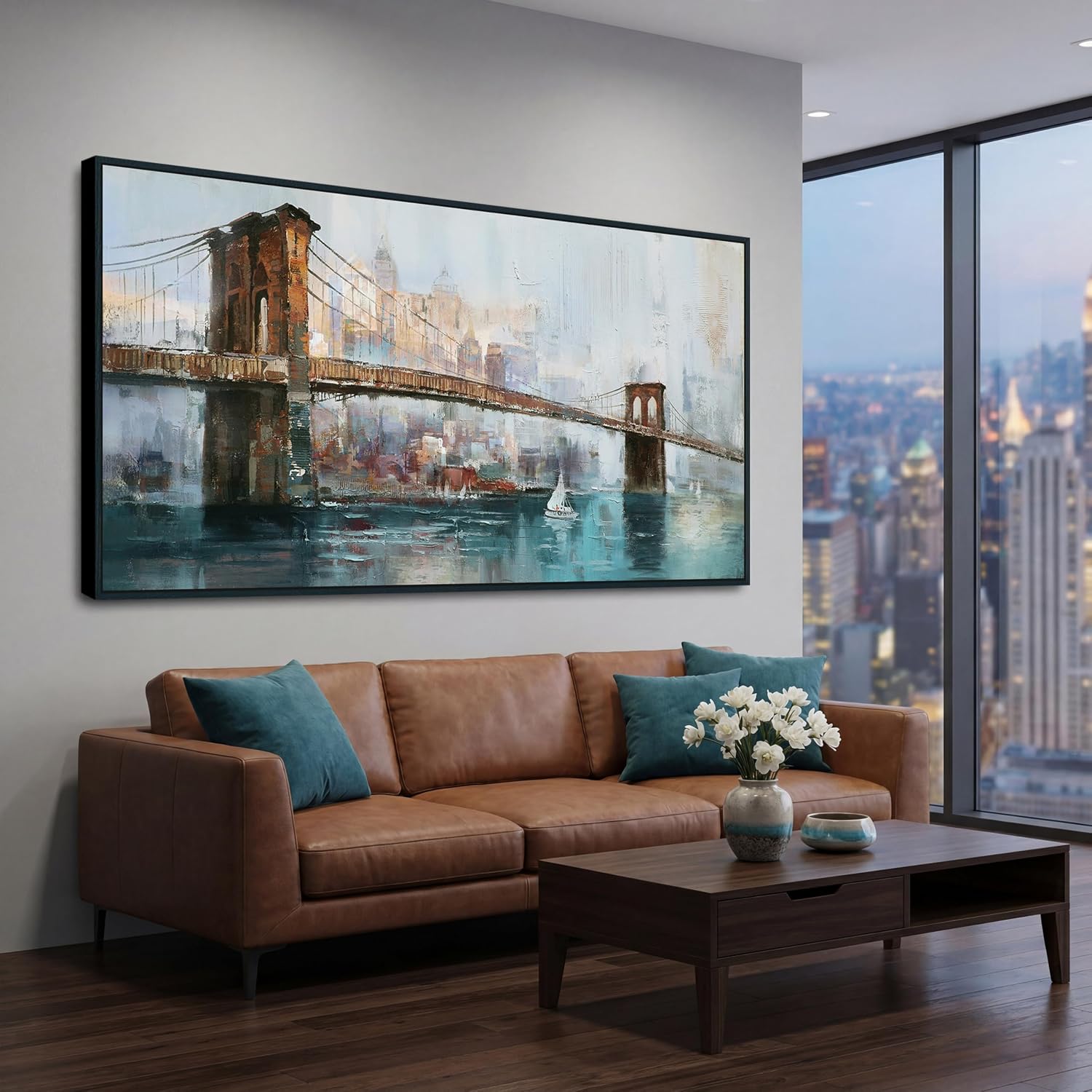 Acocifi Framed New York Brooklyn Bridge Canvas Wall Art 40"x20"