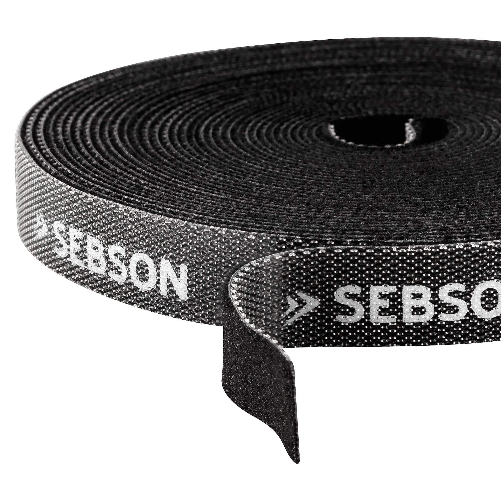 SEBSON Fascetta per Cavi riutilizzabili nera, 12mm x 15m Fascette a Strappo tagliabile regolabili, Tessuto, Tonde