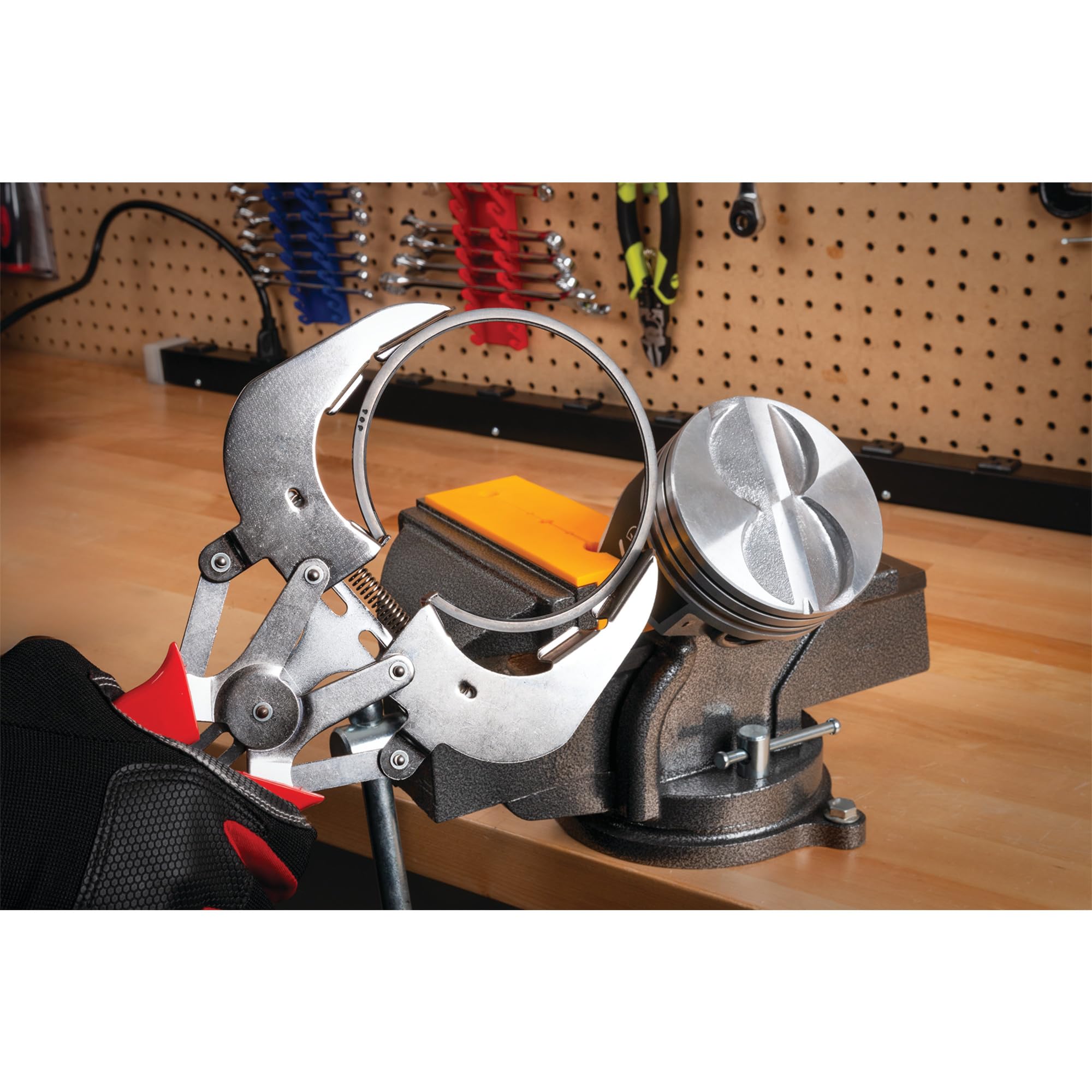 Performance Tool W80598 - Alicates de anillo de pistón de 4 pulgadas, acero de aleación, agarre acolchado de plástico, herramienta de revisión del motor, rojo