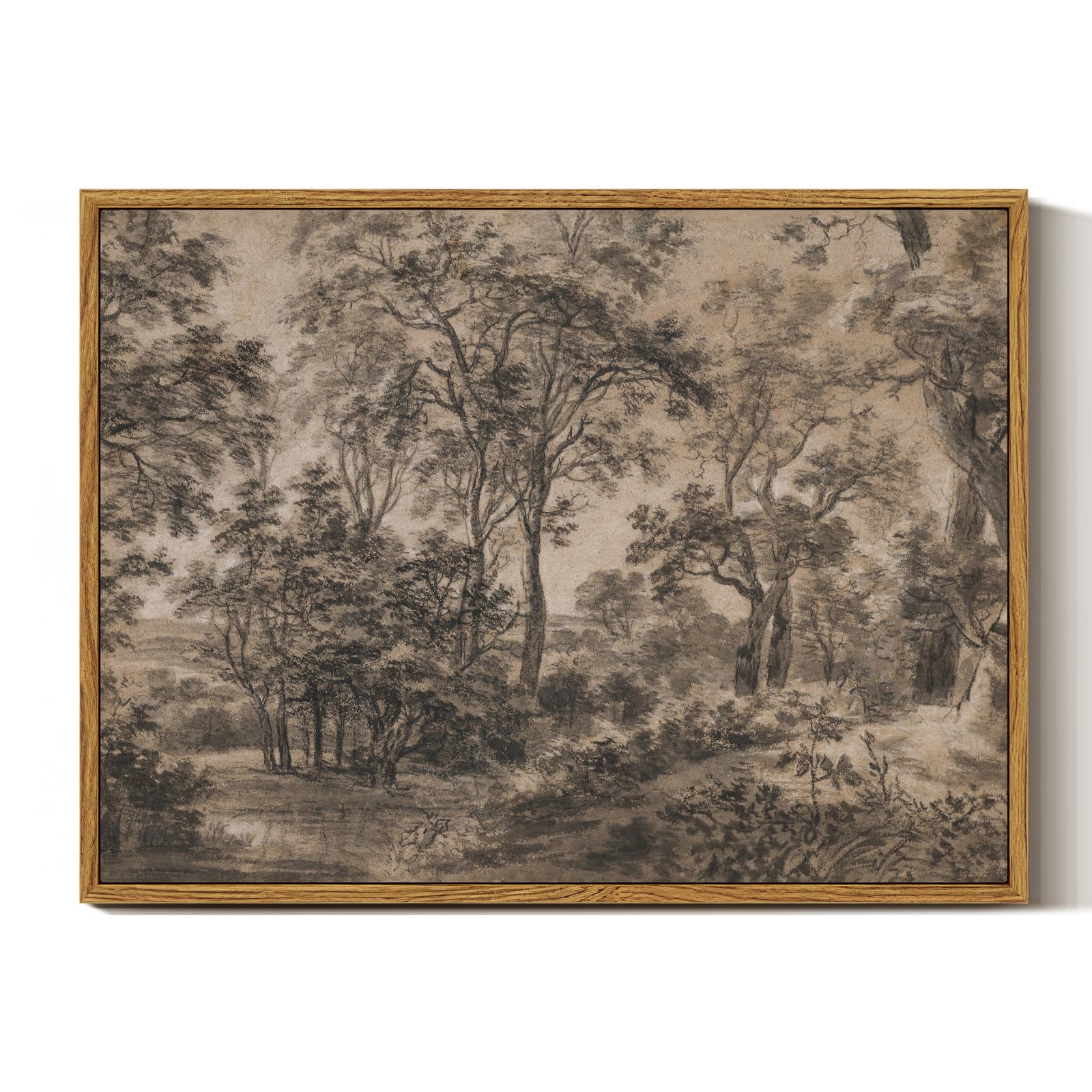 InSimSea Framed Canvas Wall Art, Vintage Wall Decor, Antique Watercolor Country Landscape Painting for Living Room, Bedroom Moody Black Sketch Retro Woodland Prints Pictures Decorations,12x16inch
