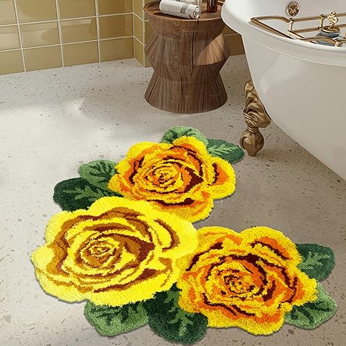 Miniatura 2 de USTIDE Alfombras grandes de girasol para dormitorio, 35.5 pulgadas, alfombra con forma de flor para baño, alfombra de flores para cocina, sala de
