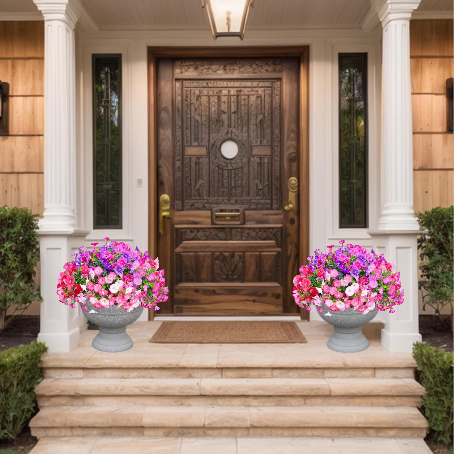 7 Color Mix Artificial Flowers for Outdoor, Fake Flowers Faux Plants for Outside Indoor, Summer Decor Morning Glory Petunia UV Resistant, for Garden Porch Window Box Home Planters (Pink Purlpe) - Image 5