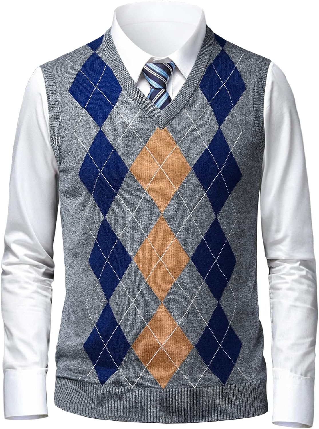 Mens Argyle Sweater Vests Classic V-Neck Sleeveless Pullover Grey Black Knitwear Nice Tank Tops for Dad Husband - Image 2