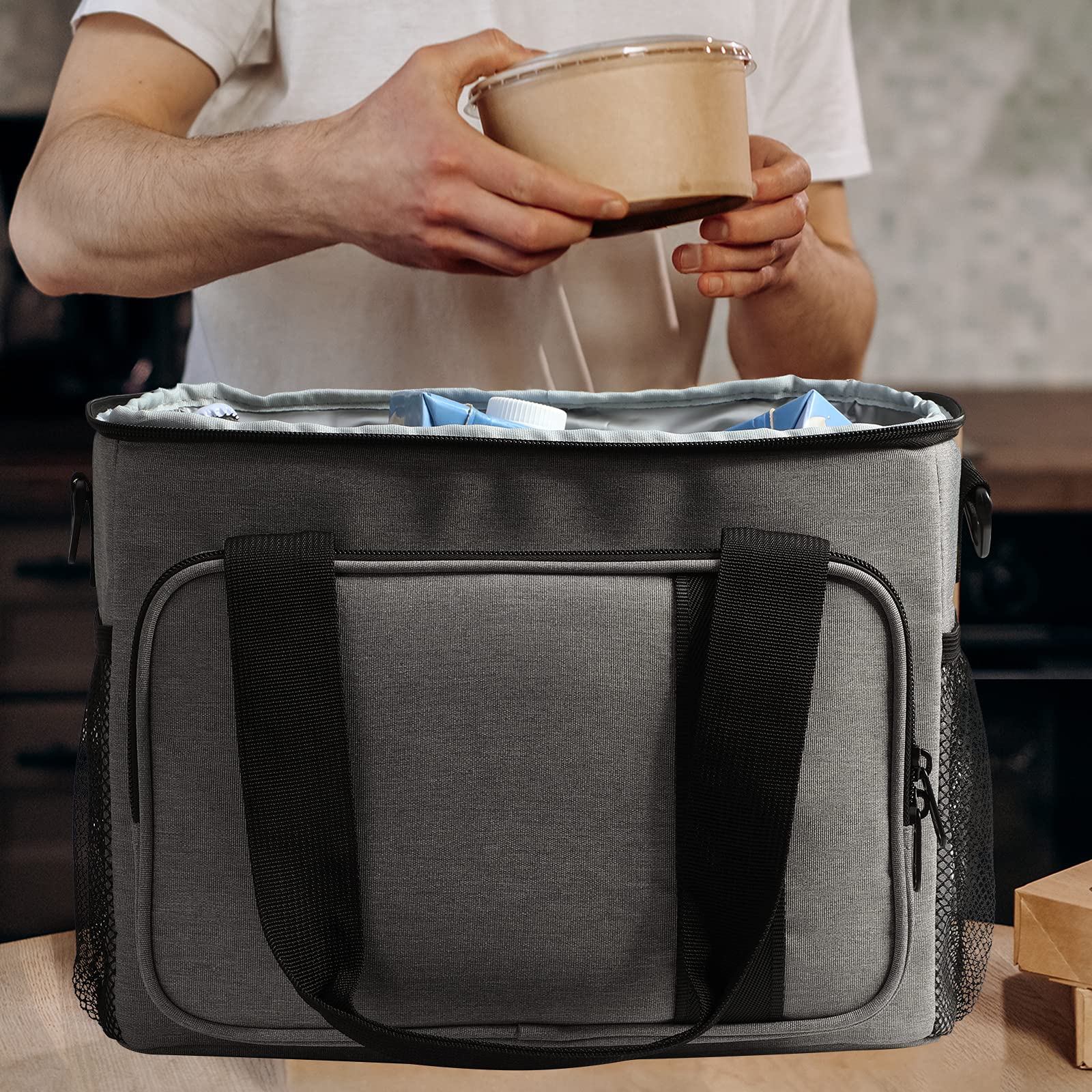 MIER Große Lunchtasche für Männer, Erwachsene, isolierte Lunchbox, Kühltaschen mit Schultergurt, auslaufsicher, Lunch-Kühler mit mehreren Taschen für Arbeit, Picknick, Reisen, Camping (Hellgrau, 15L)