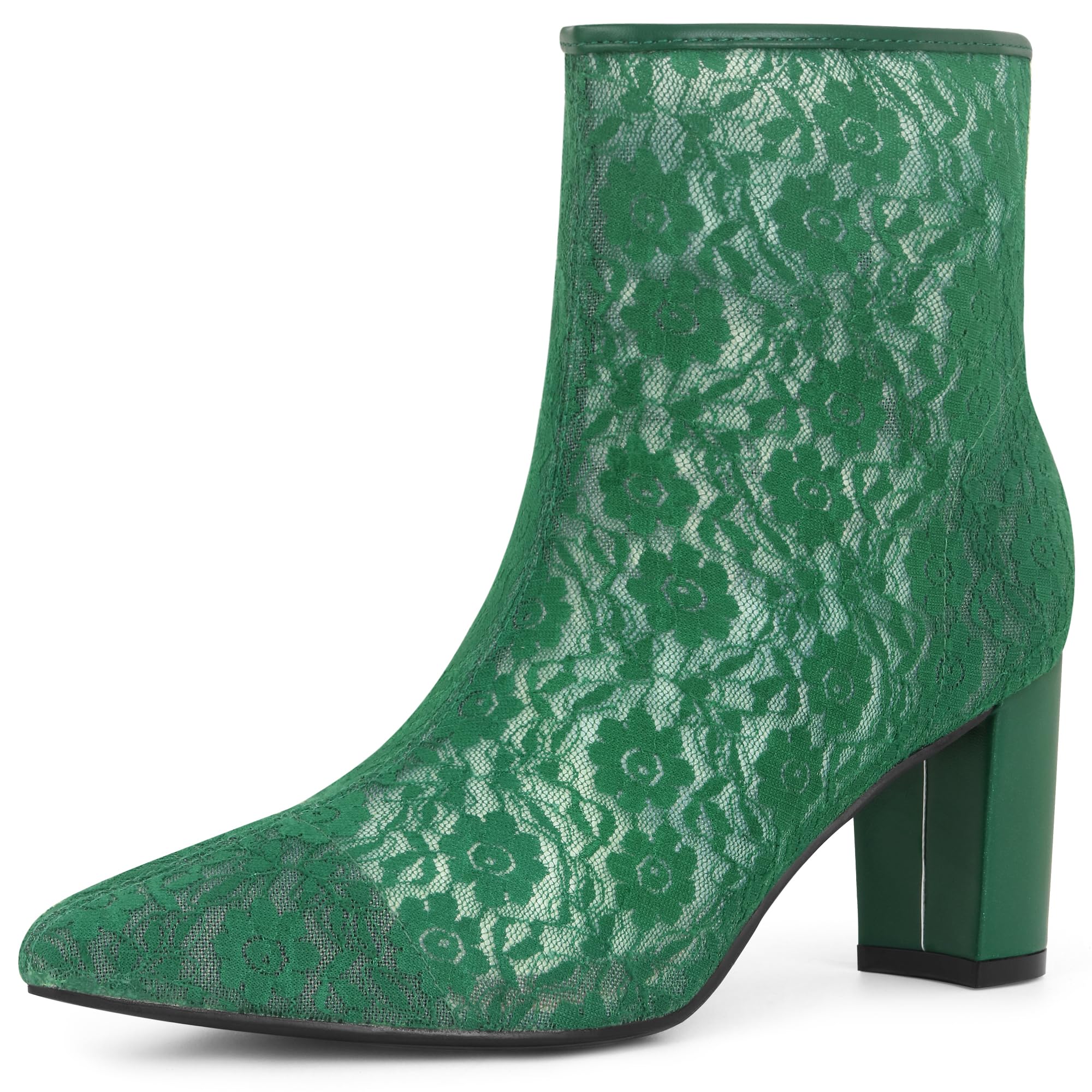 Perphy Pointed Toe Block Heels Floral Lace Ankle Boots for Women