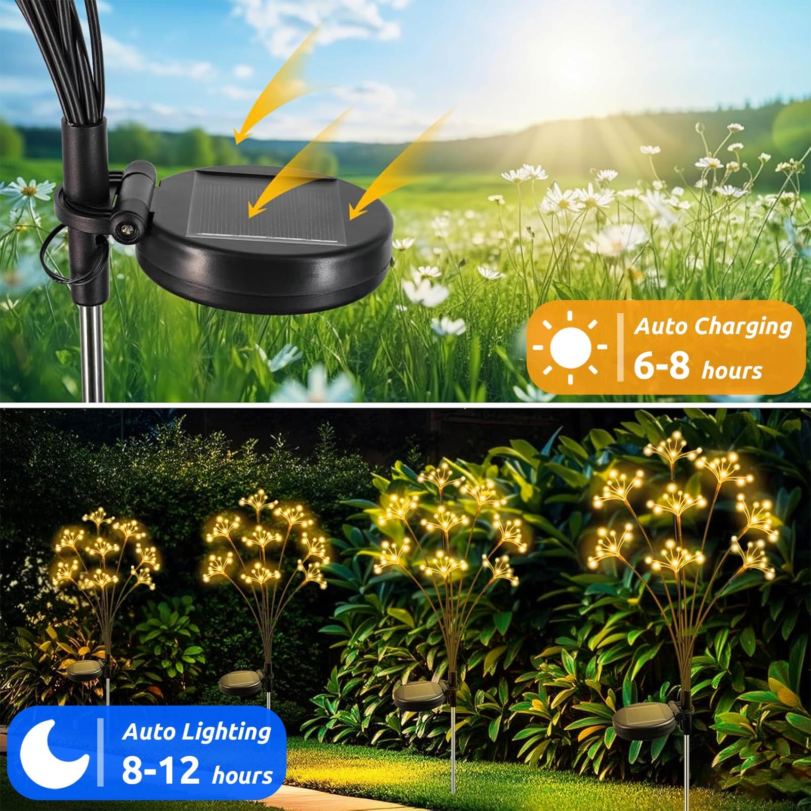 Joycome Solarleuchten für Außen 4 Stück 160 LED Feuerwerk Solarlampen | 8 Modi Gartenleuchten Solar Wetterfest Glühwürmchen Solar, Gartenbeleuchtung für Balkon Terrassen Yard Patio Deko
