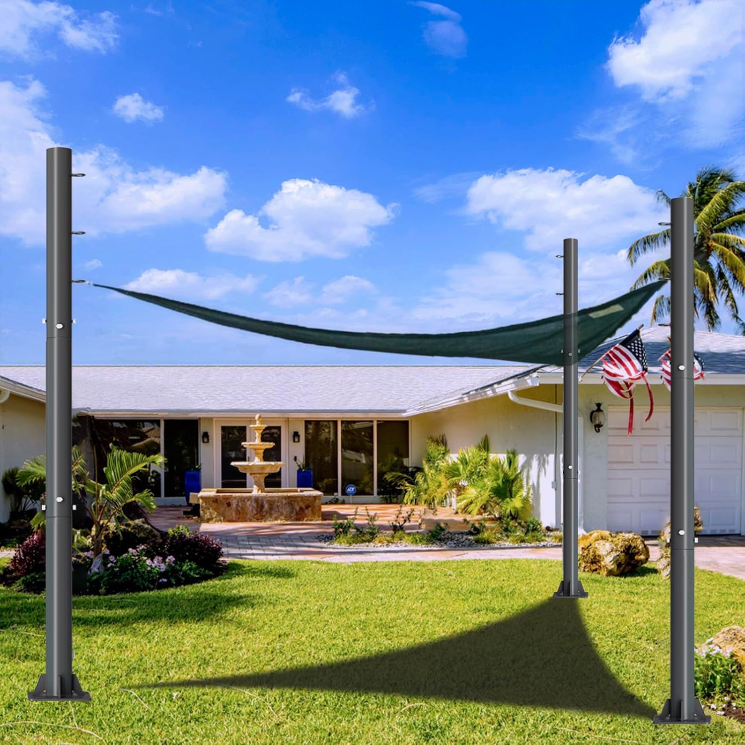 2 PCS Sun Shade Sail Poles - 10ft Outdoor Sunshade Sail Post with Carabiner Snap 2.36" Diameter Steel Metal Heavy Duty Pole Kit for Support Light String, Sunshade Sail, Canopy - Thickness 1.5mm