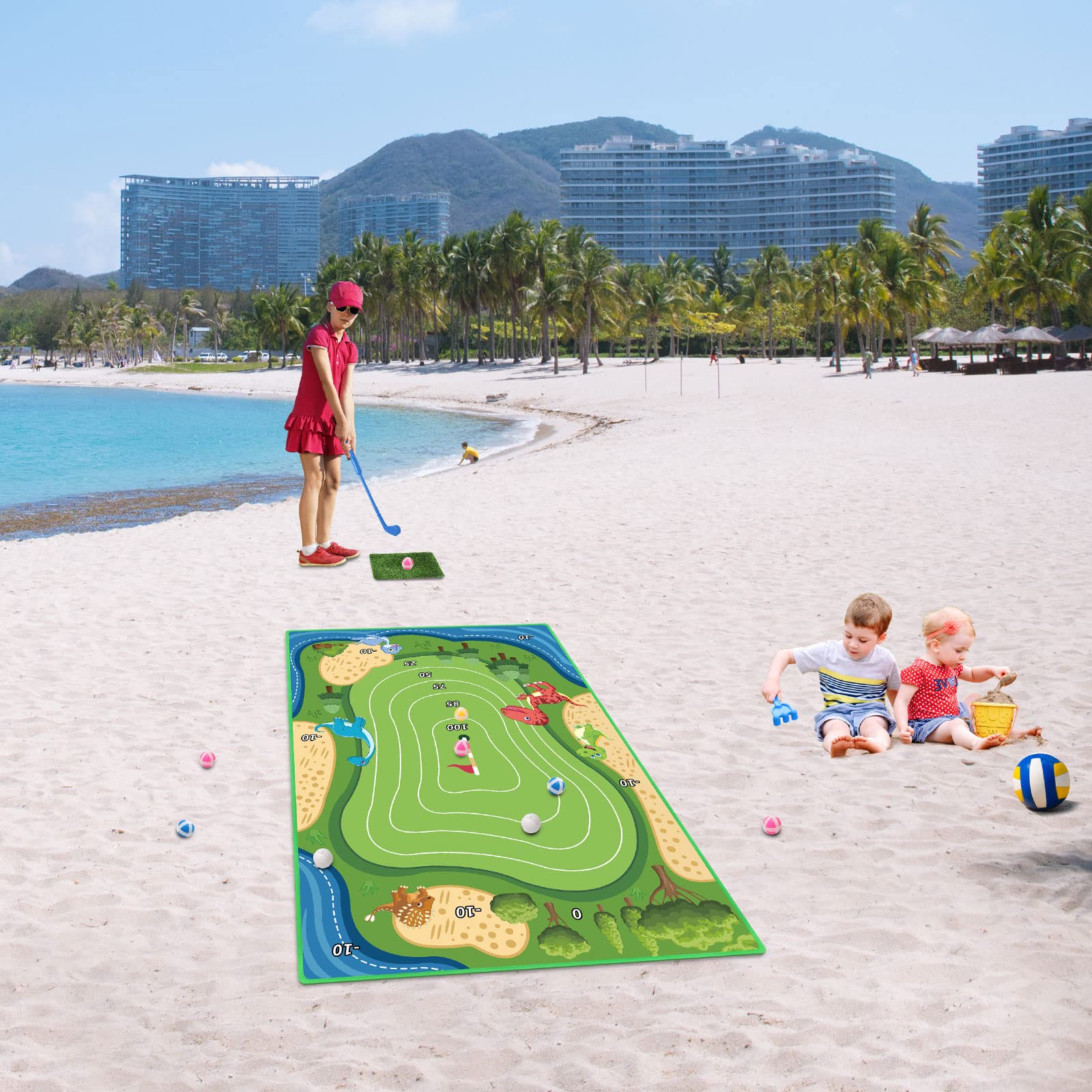 Golf-Spielmatte Golf-Trainingsmatte Tragbare Golfschlagmatten Golf Training Hilfe Ausrüstung für Indoor Outdoor Spiel（143x97cm）