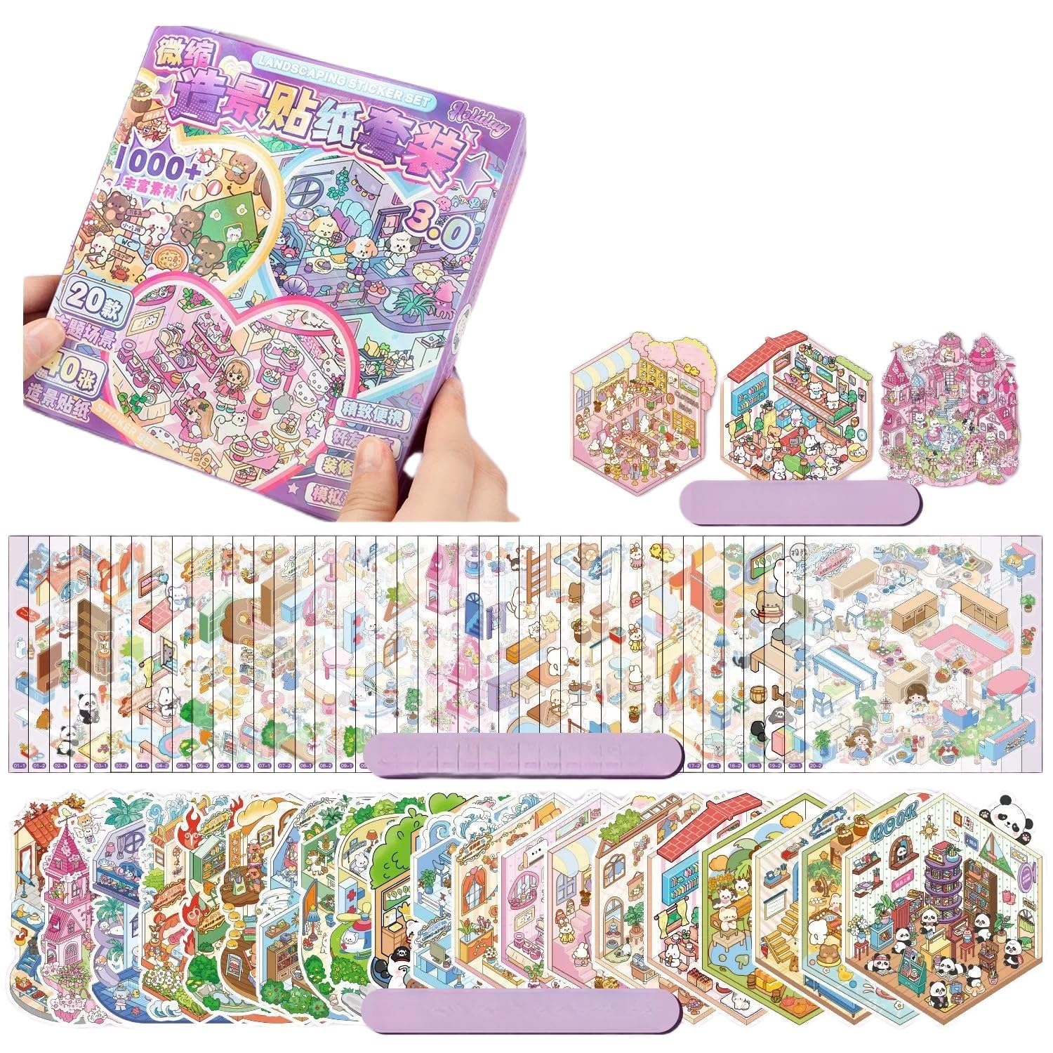 20 Sets 3D Sticker Scene Book,Sticker Therapy for Adults,Include 20 Beautiful House Isometric 3D Space DIY Scene Stickers Book,Cute Art Stickers for Girls - Image 3