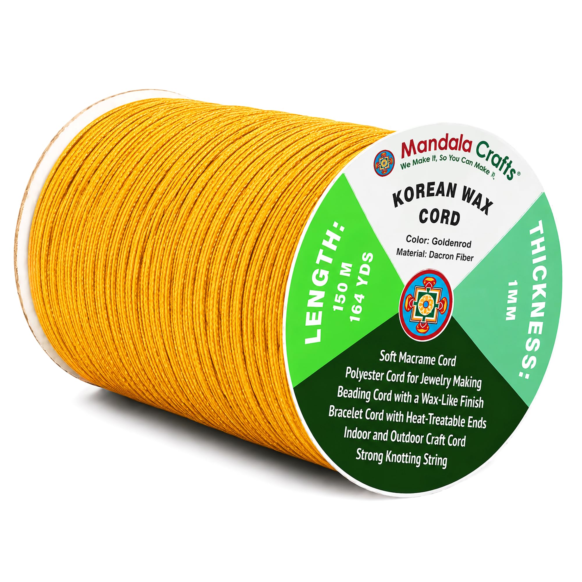 Mandala Crafts 1mm Goldenrod Korean Wax Cord for Jewelry Making, 164 Yards