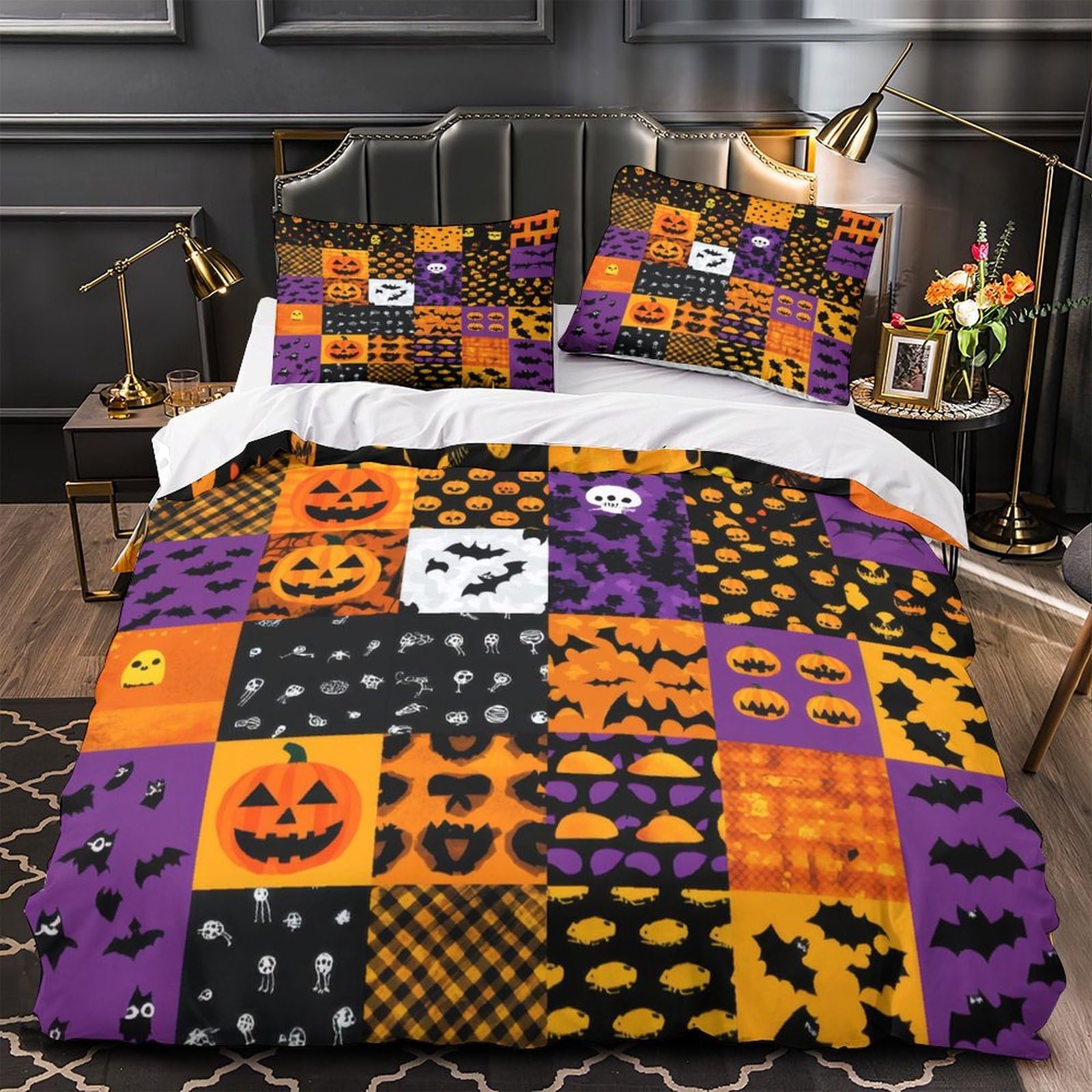 Parure lit Halloween 220x240cm anti-pli pour lit King adulte