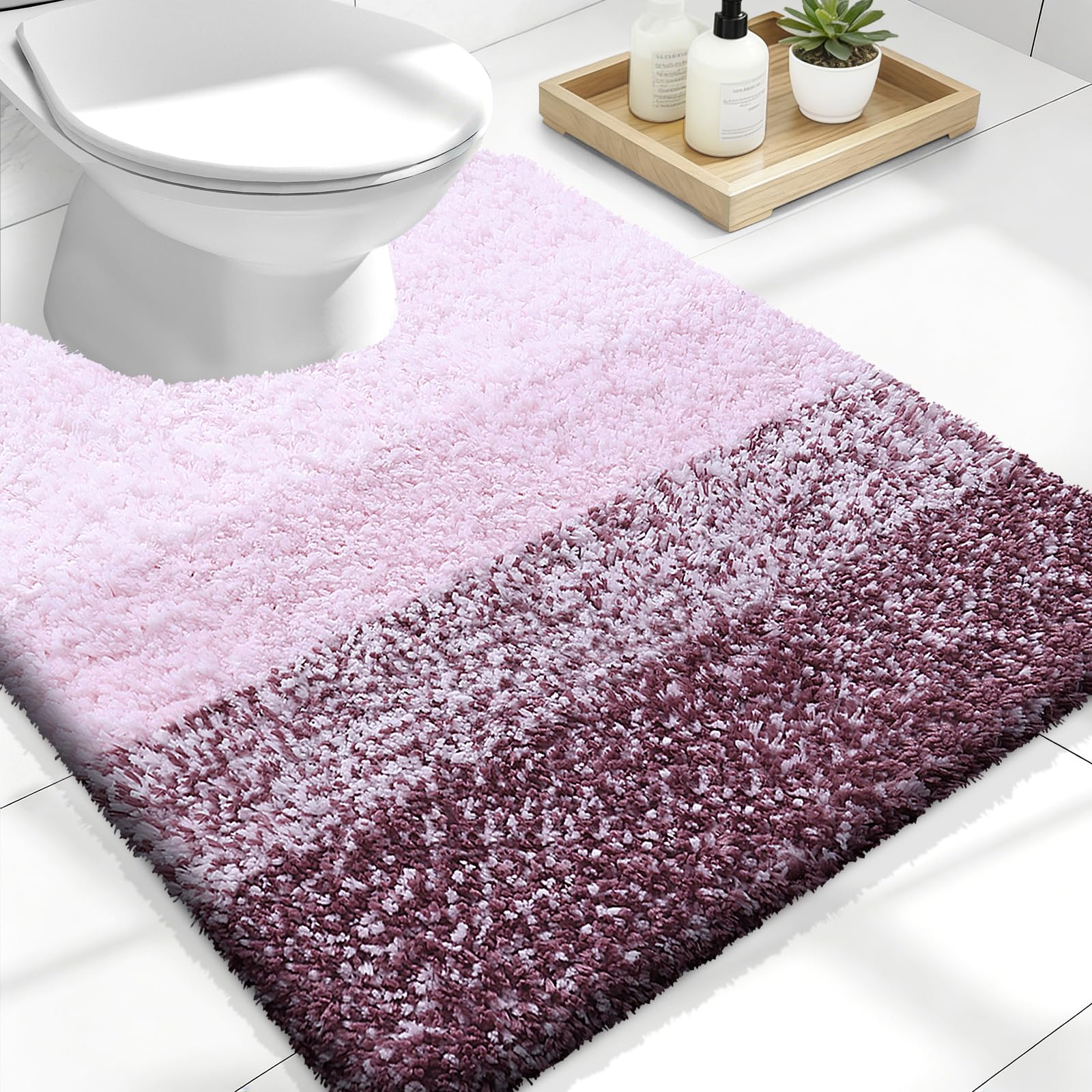 OLANLY Luxury Toilet Rugs U-Shaped 24x20, Soft Absorbent Microfiber Mat | Mauve, Non-Slip Quick-Drying Rubber Backing, Machine Washable Plush Contour Bath Mat for Toilet Base, Home Decor Accessories