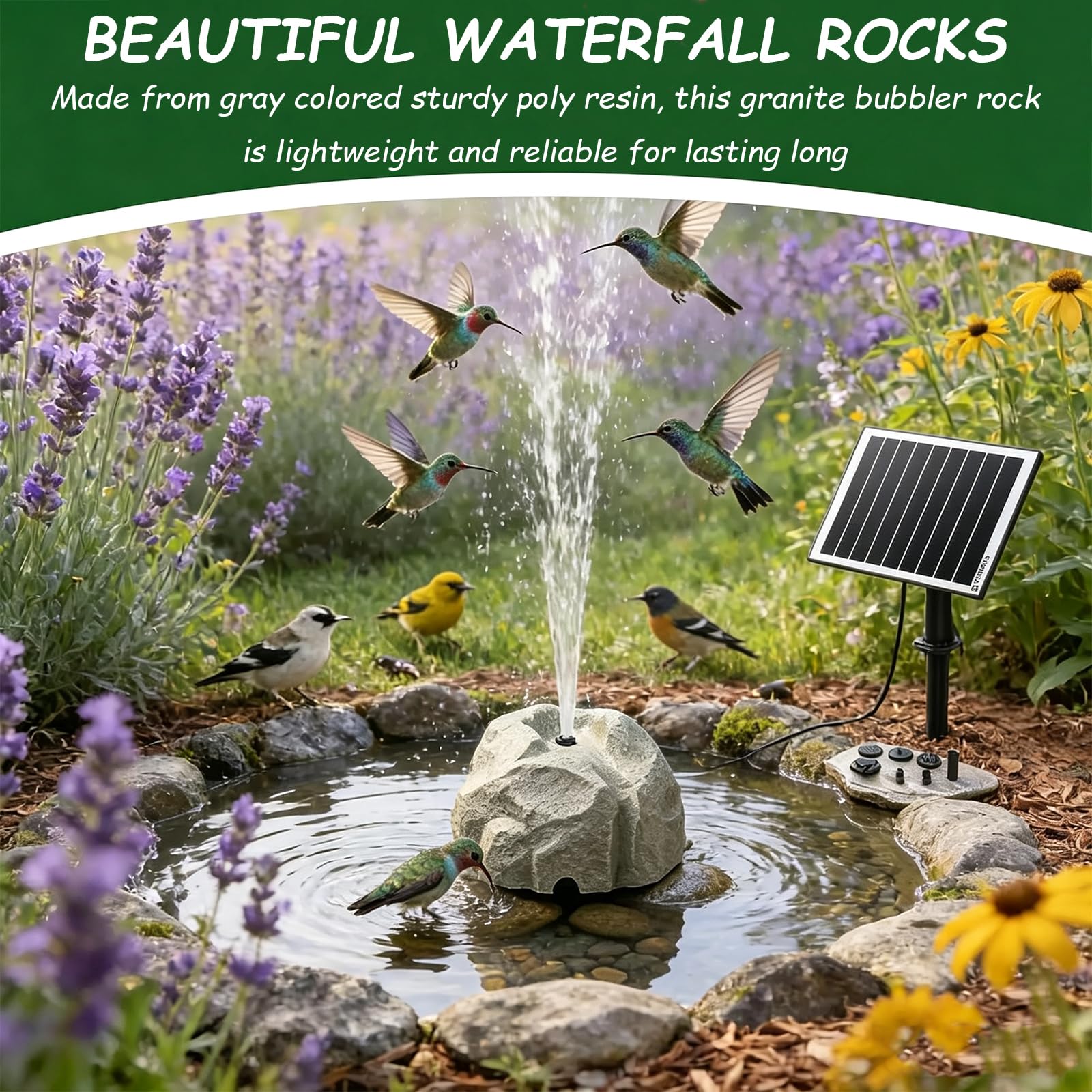 Fontana per Bagno degli Uccelli A Energia Solare | Elemento D'Acqua Automatico Decorazione Di Giardini Ed Esterni,Attira Fauna Selvatica,Facile Da Installare,Include Ugelli