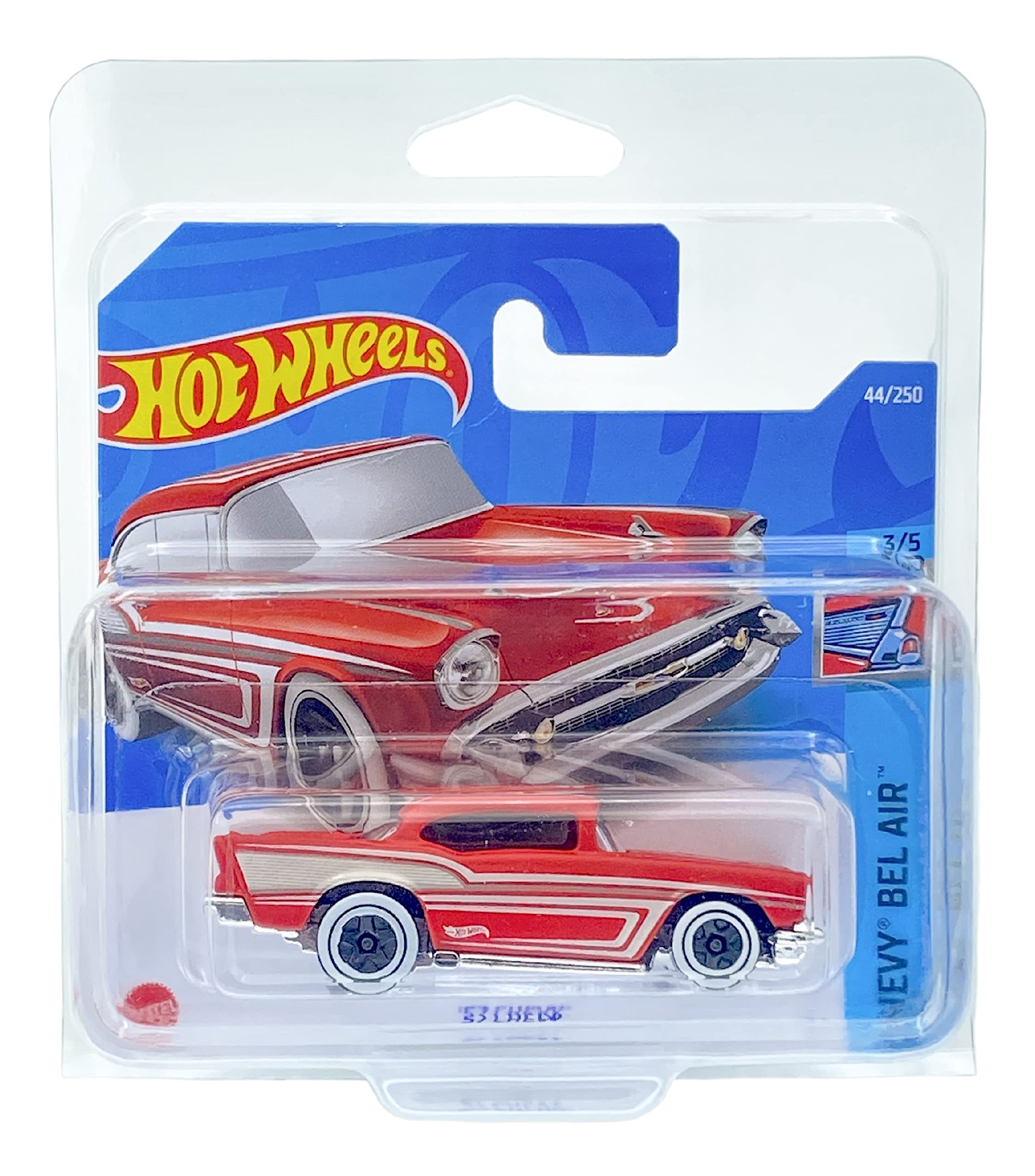 Hot Wheels57 Chevy (Red) 3/5 Chevy Bel Air 2022 - 44/250 (Short Card) *** COMES IN A KLAS CAR KEEPER PROTECTIVE COLLECTORS CASE *** HCV07