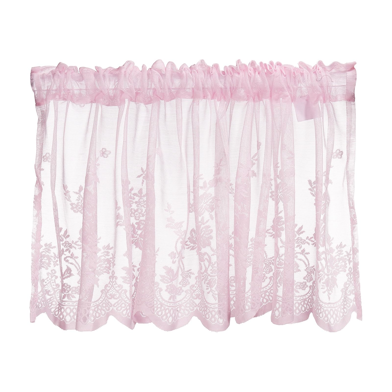sourcing map Window Valance 130x41cm Lace Sheer Valance Curtains Pink
